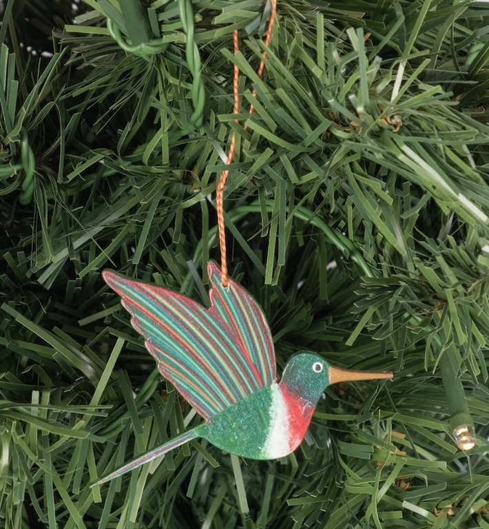 Painted Ruby Throated Hummingbird Wood Ornament