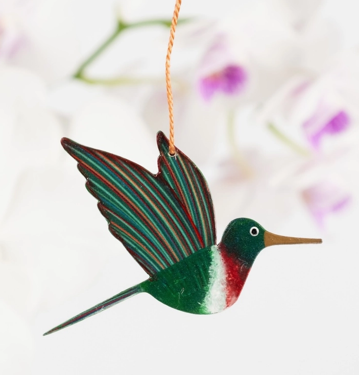 Painted Ruby Throated Hummingbird Wood Ornament