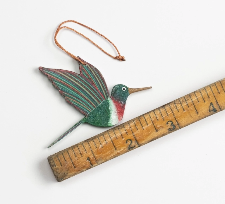 Painted Ruby Throated Hummingbird Wood Ornament