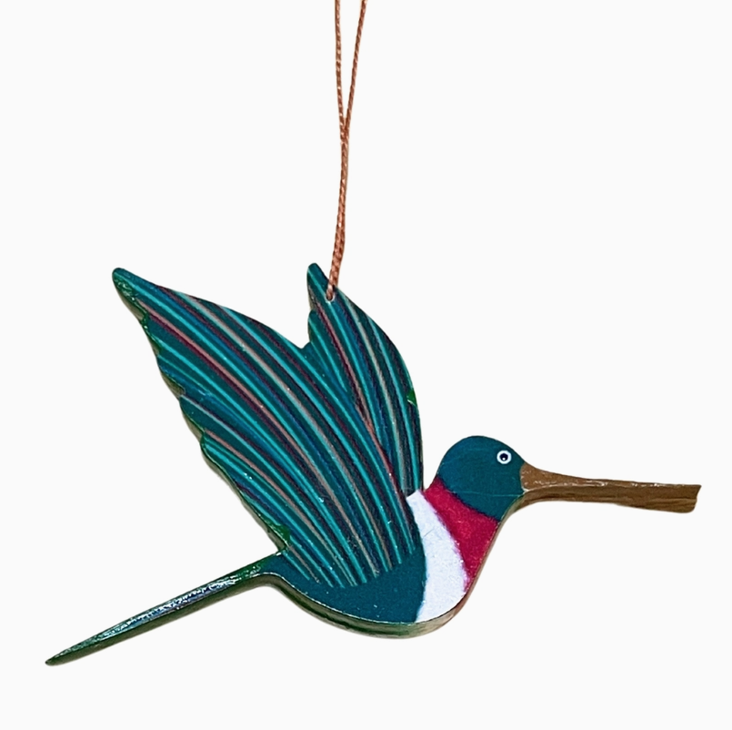 Painted Ruby Throated Hummingbird Wood Ornament