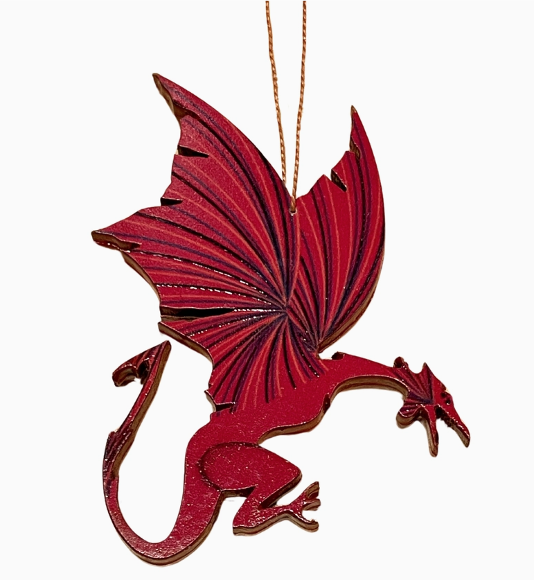 Painted Welsh Dragon Wood Ornament