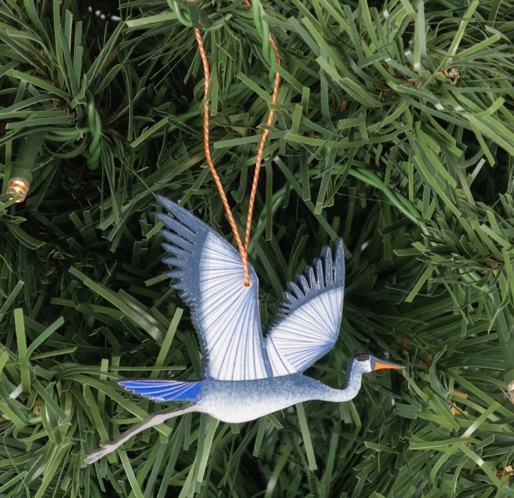 Painted Heron Wood Ornament