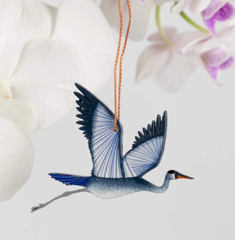 Painted Heron Wood Ornament