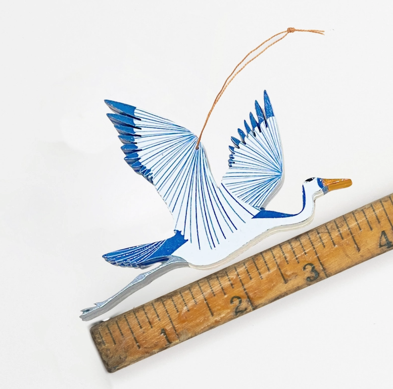 Painted Heron Wood Ornament