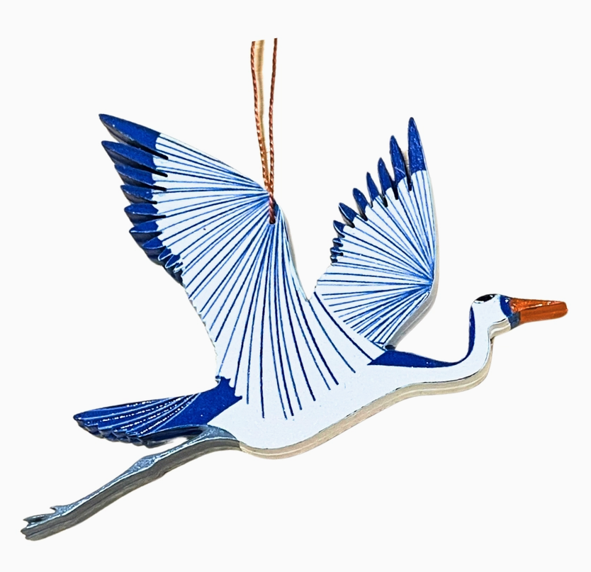 Painted Heron Wood Ornament