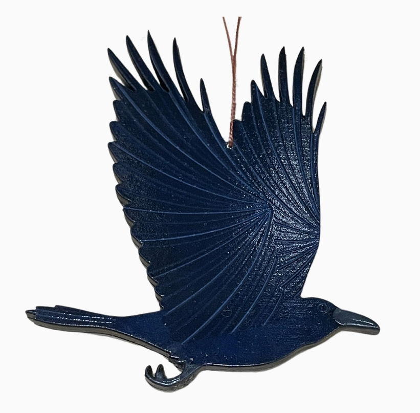 Painted Raven Wood Ornament
