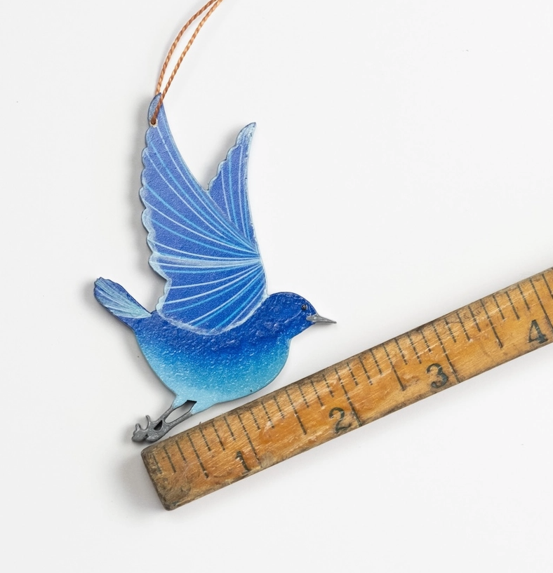 Painted Blue Bird of Happiness Wood Ornament