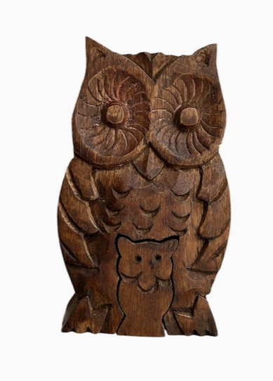Owl with Baby Mango Wood Puzzle Box
