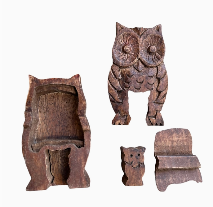 Owl with Baby Mango Wood Puzzle Box