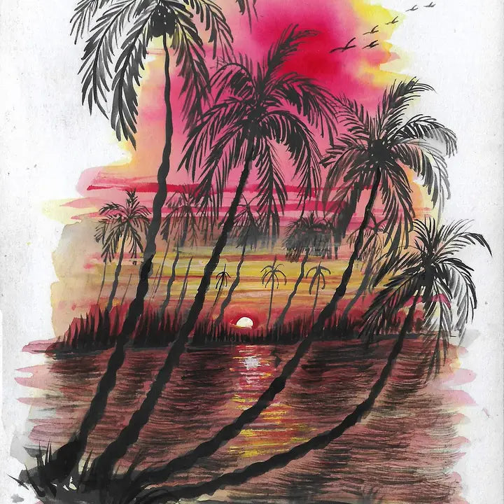 Sunset Hand-Painted Greeting Card