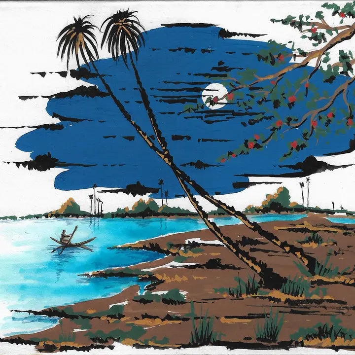 Moon and Beach Hand-Painted Greeting Card