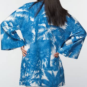 Blue Cotton Tropical Kimono (40&quot; L)