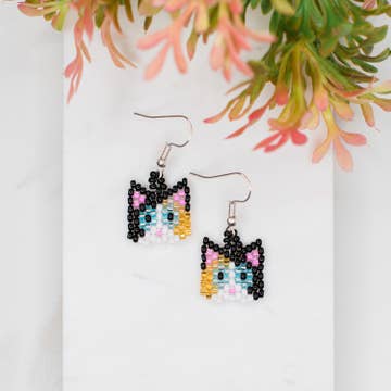 Beaded Cat Head Earrings - Assorted