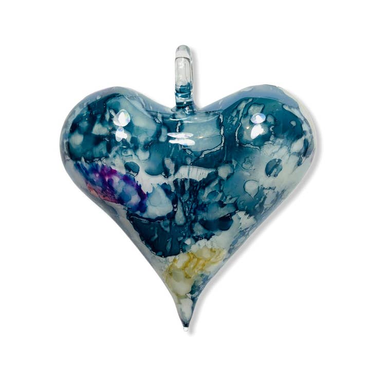 Multicolor Blue Heart Blown Glass Ornament