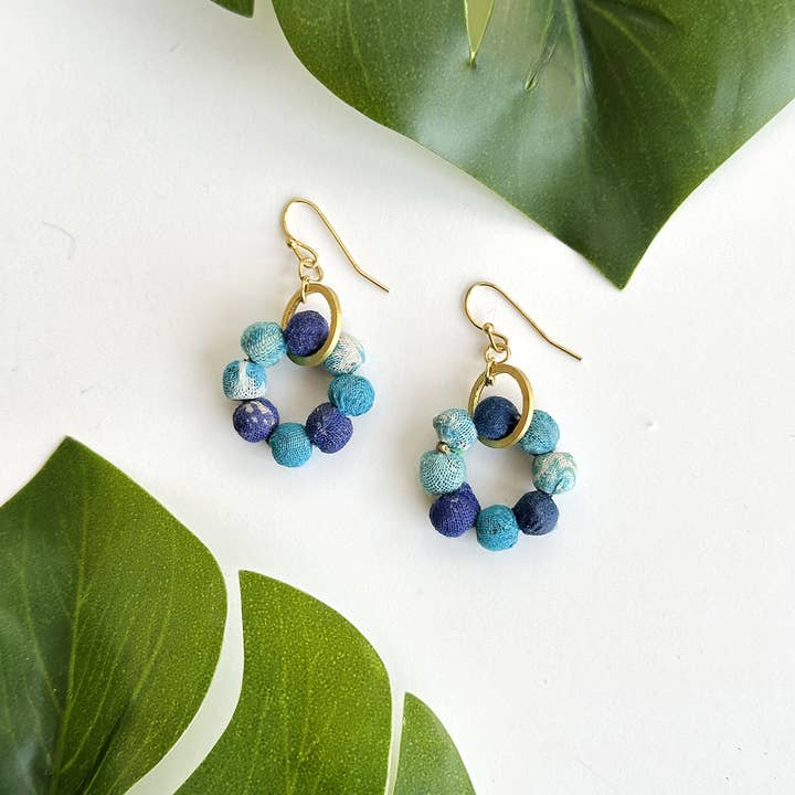 Blue Orbital Kantha Earrings