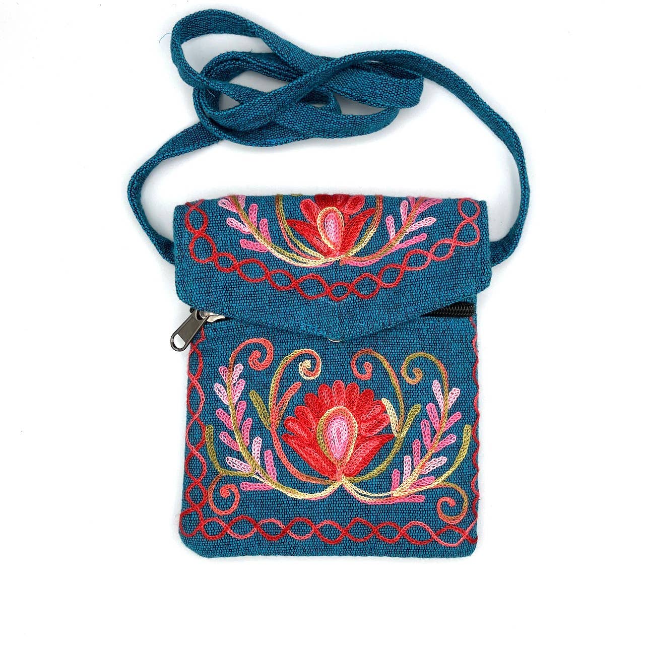 Embroidered Floral 3-Pocket Shoulder Bag - Assorted