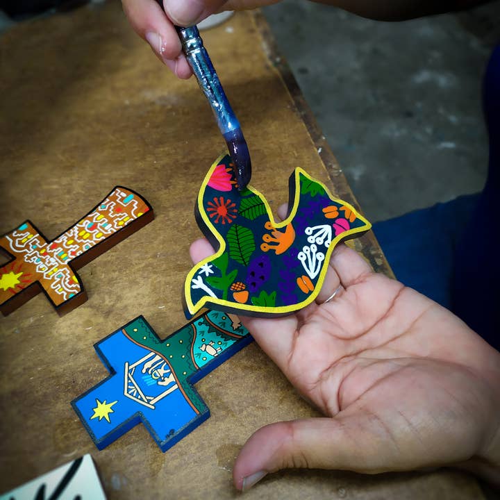 Painted Wood Dove Ornament