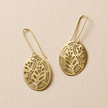 Oval Drop Cutout Brass Earrings