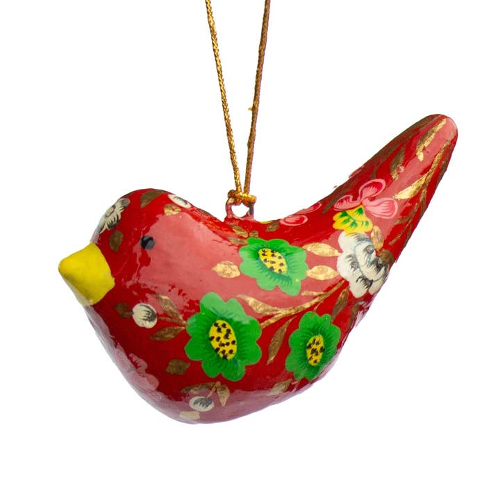 Red Paper-Mache Dove Ornament