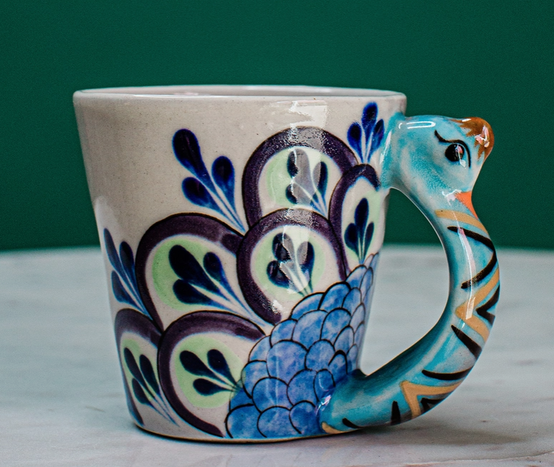 Hand-Painted Ceramic Peacock Mug