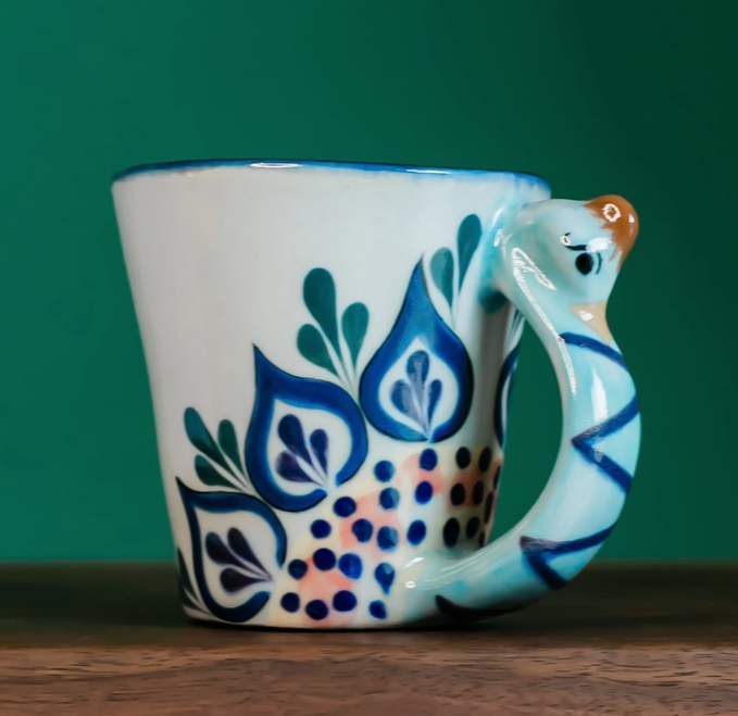 Hand-Painted Ceramic Peacock Mug