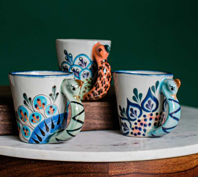 Hand-Painted Ceramic Peacock Mug