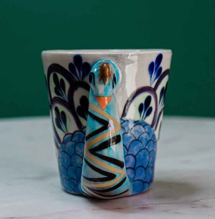 Hand-Painted Ceramic Peacock Mug