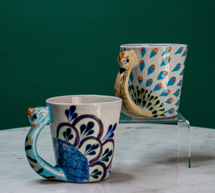 Hand-Painted Ceramic Peacock Mug
