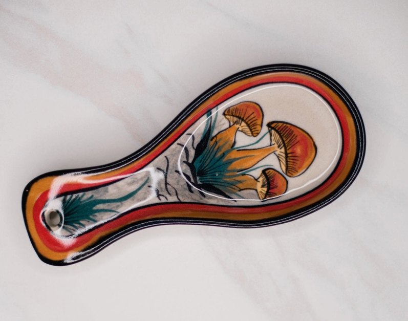 Mushroom Painted Ceramic Spoon Rest