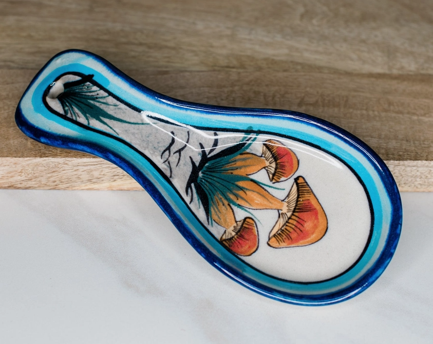 Mushroom Painted Ceramic Spoon Rest