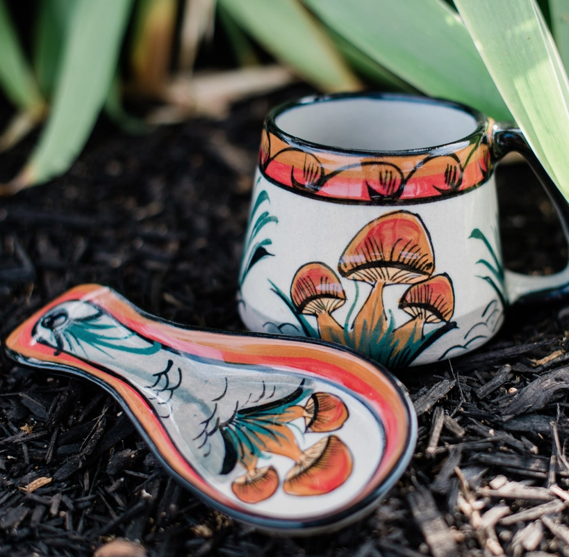 Mushroom Painted Ceramic Spoon Rest