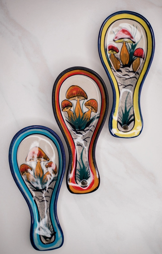 Mushroom Painted Ceramic Spoon Rest