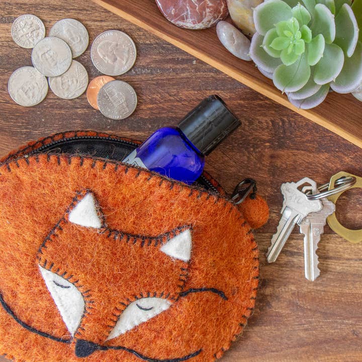 Sleeping Fox Felt Coin Purse