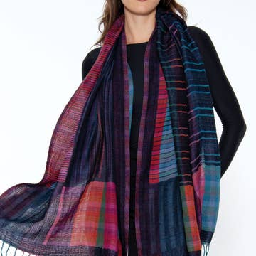 Blue Multi Kalya Cotton &amp; Wool Scarf