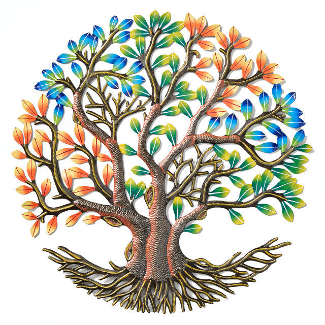 Painted Cutmetal Tree with Multi Leaves Wall Hanging 21D