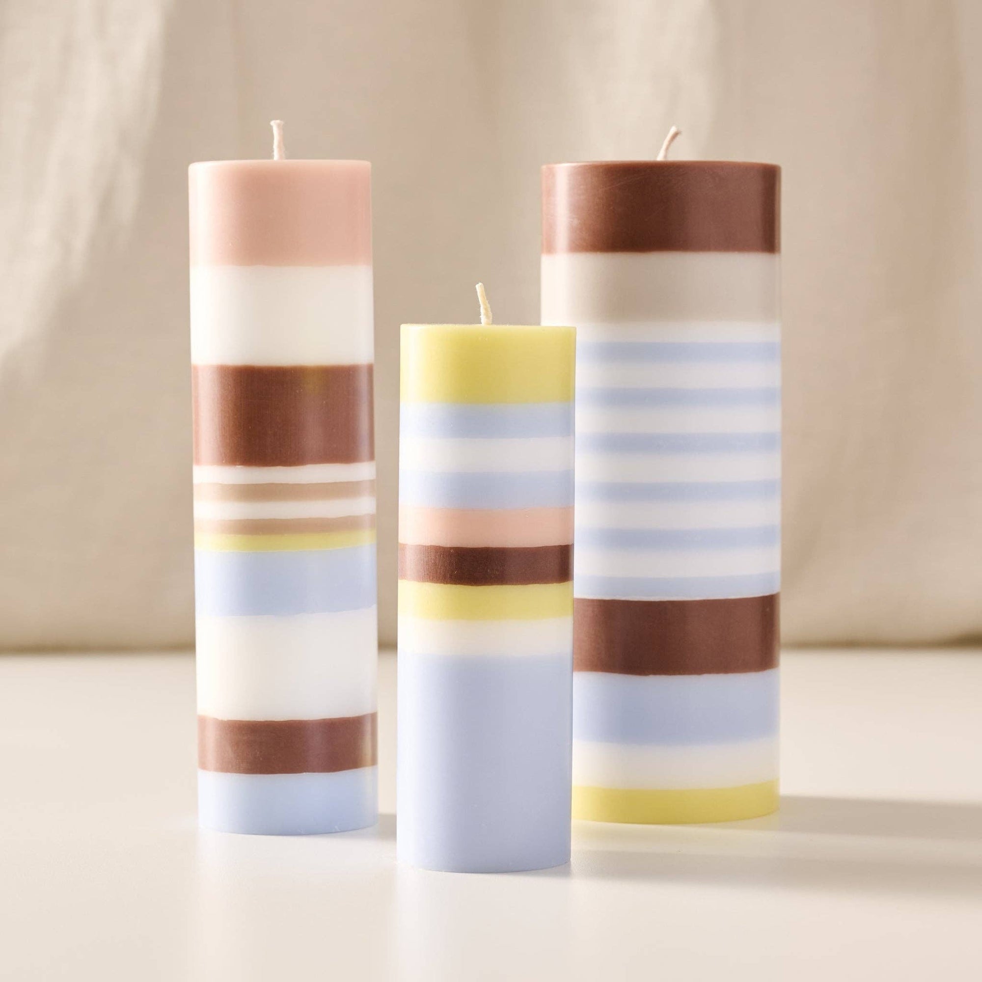 Natural Striped Large Palm Wax Pillar Candle