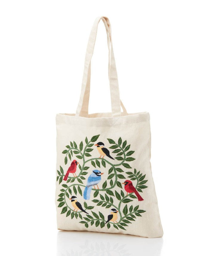 Birds Embroidered Tote Bag