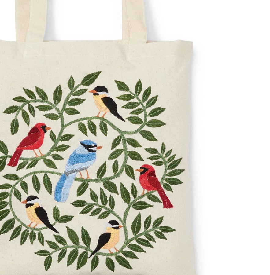 Birds Embroidered Tote Bag