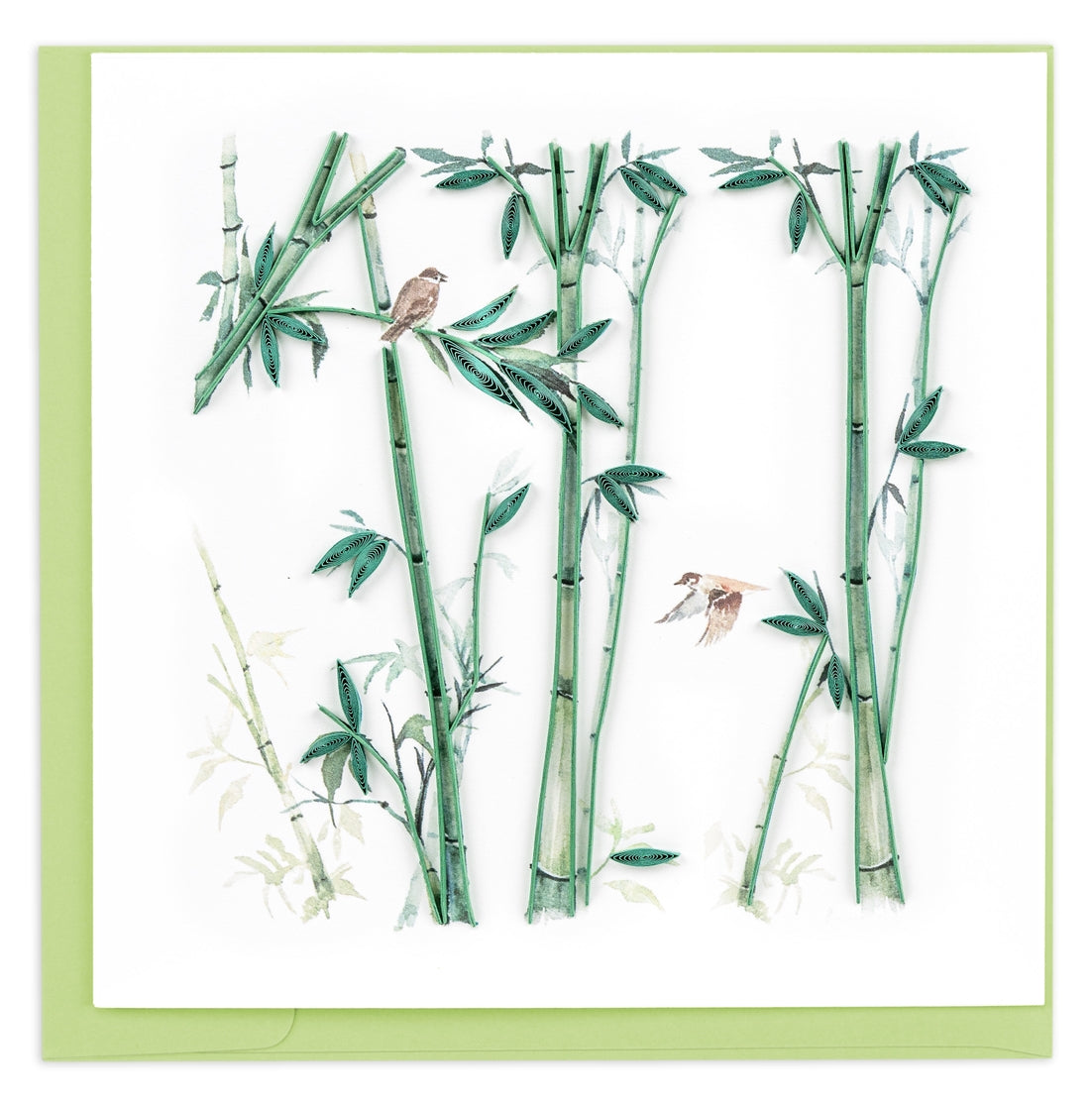 Quilled Green Bamboo & Birds Greeting Card
