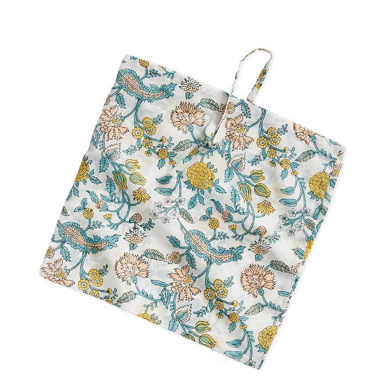 Gold/Blue Floral Blockprint Cotton Robe