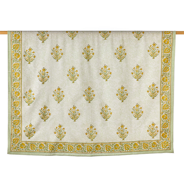 Green &amp; Yellow Floral Blockprint Tablecloth (90x60)