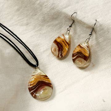 Amber Swirl Teardrop Fused Glass Earrings (1.75&quot; L)