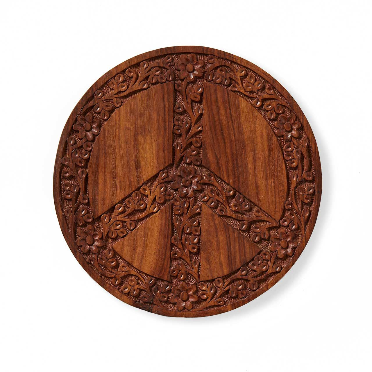 Peace Sign Shesham Wood Trivet (7.5" D)