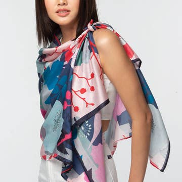 Navy/Fuchsia Floral Rishika Cupro Scarf