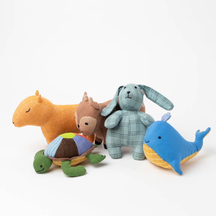 Blue/Yellow Stuffed Cotton/Kapok Whale (7&quot; L x 5&quot; W)