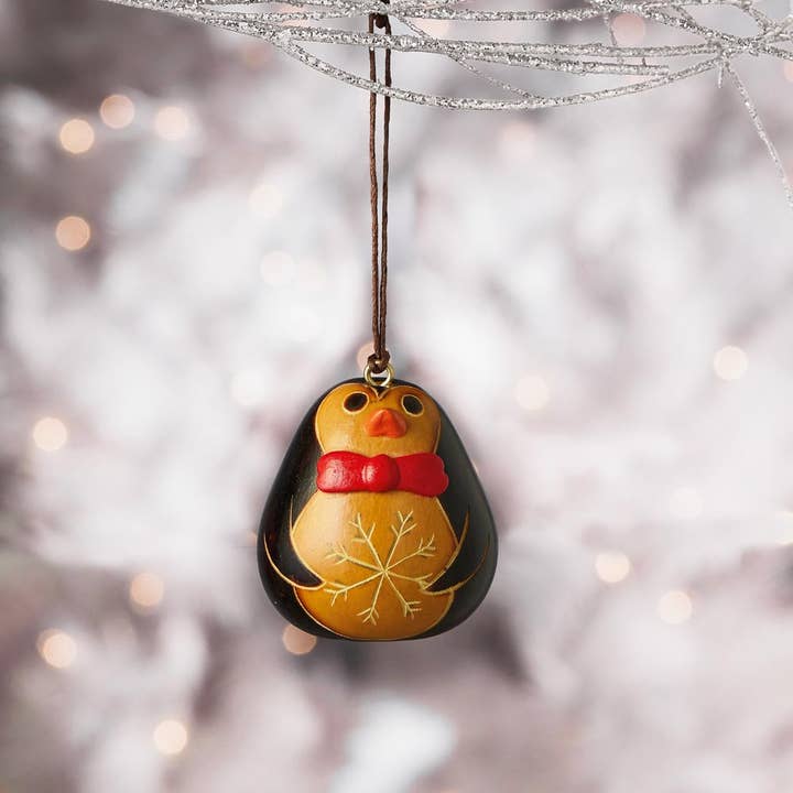 Bowtie Penguin Gourd Ornament