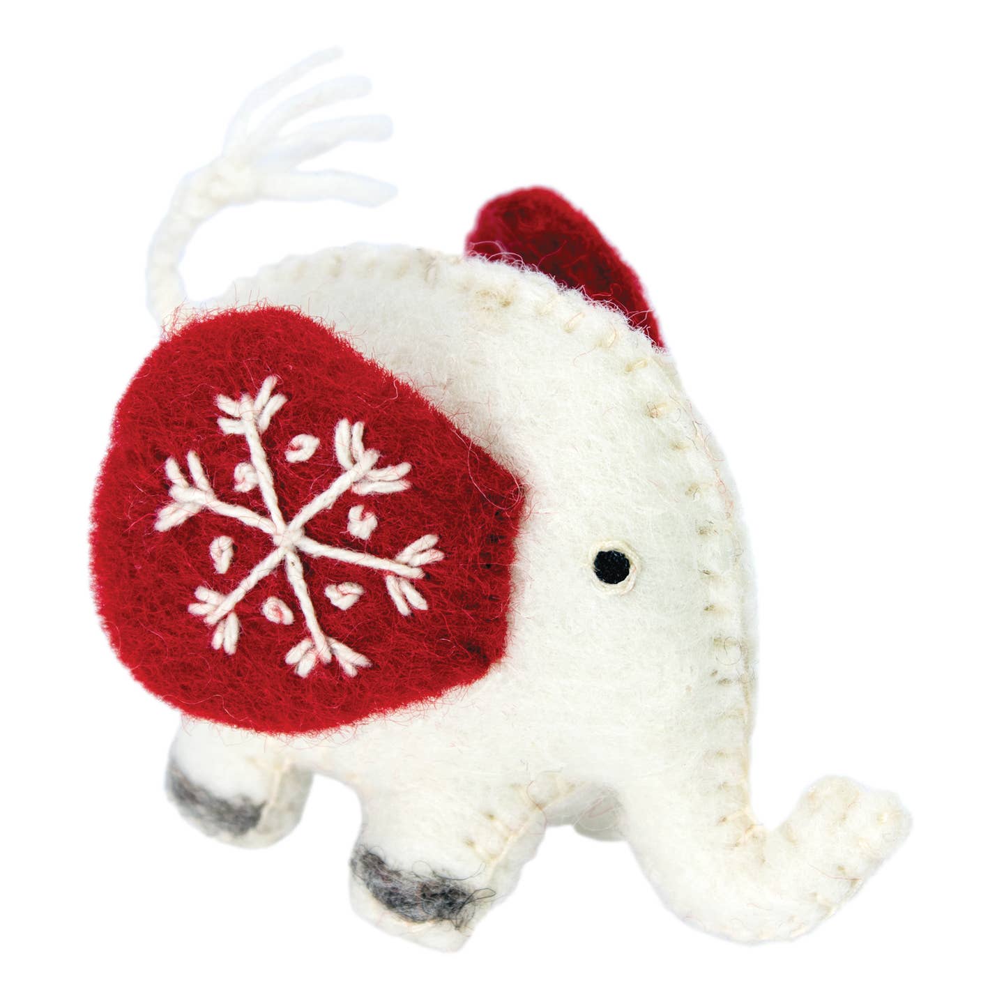 White Elephant Snowflake Felt Ornament (4.5" D)