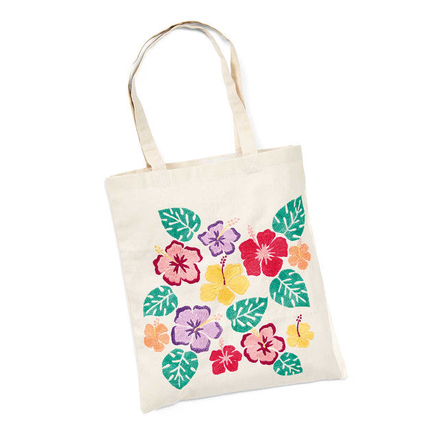 Hibiscus Embroidered Tote Bag
