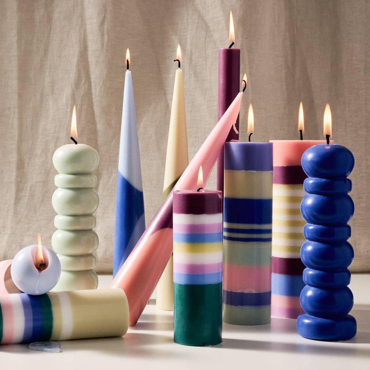 Berry Striped Medium Palm Wax Pillar Candle