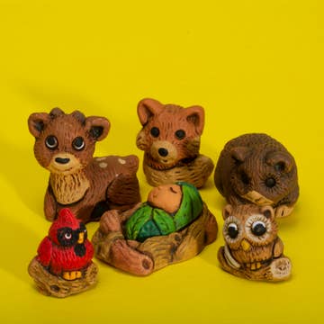 Woodsy Petite Painted Ceramic Nativity - Set of 9